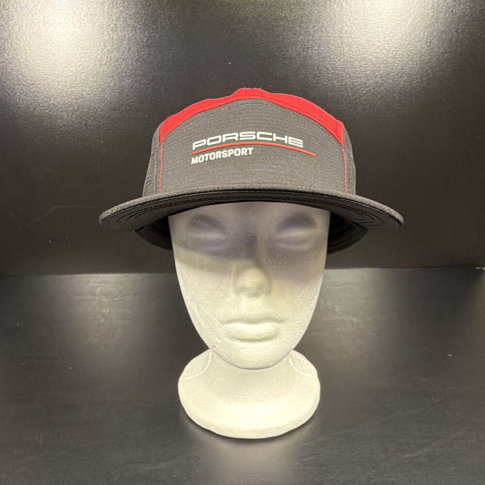 Porsche Motorsport Red Gray Black Mesh 5 Panel Adjustable Clip Buckle Racing Cap
